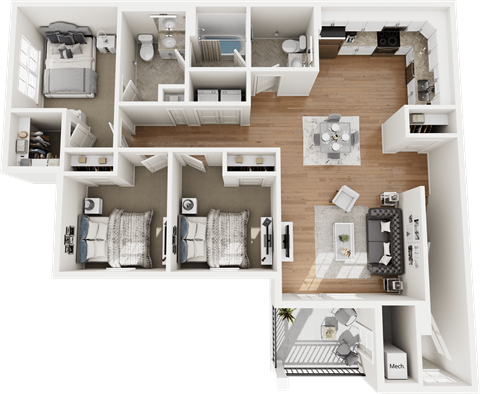 Floor plan for 3 beds, 1 bath, 1207 sqft